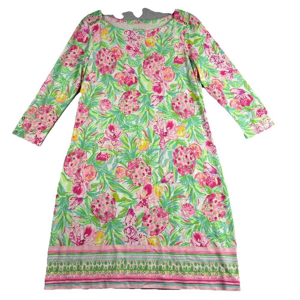 Lilly Pulitzer Sophie Dress Medium Resort White‎ Pear Necessities Sheath Stretch